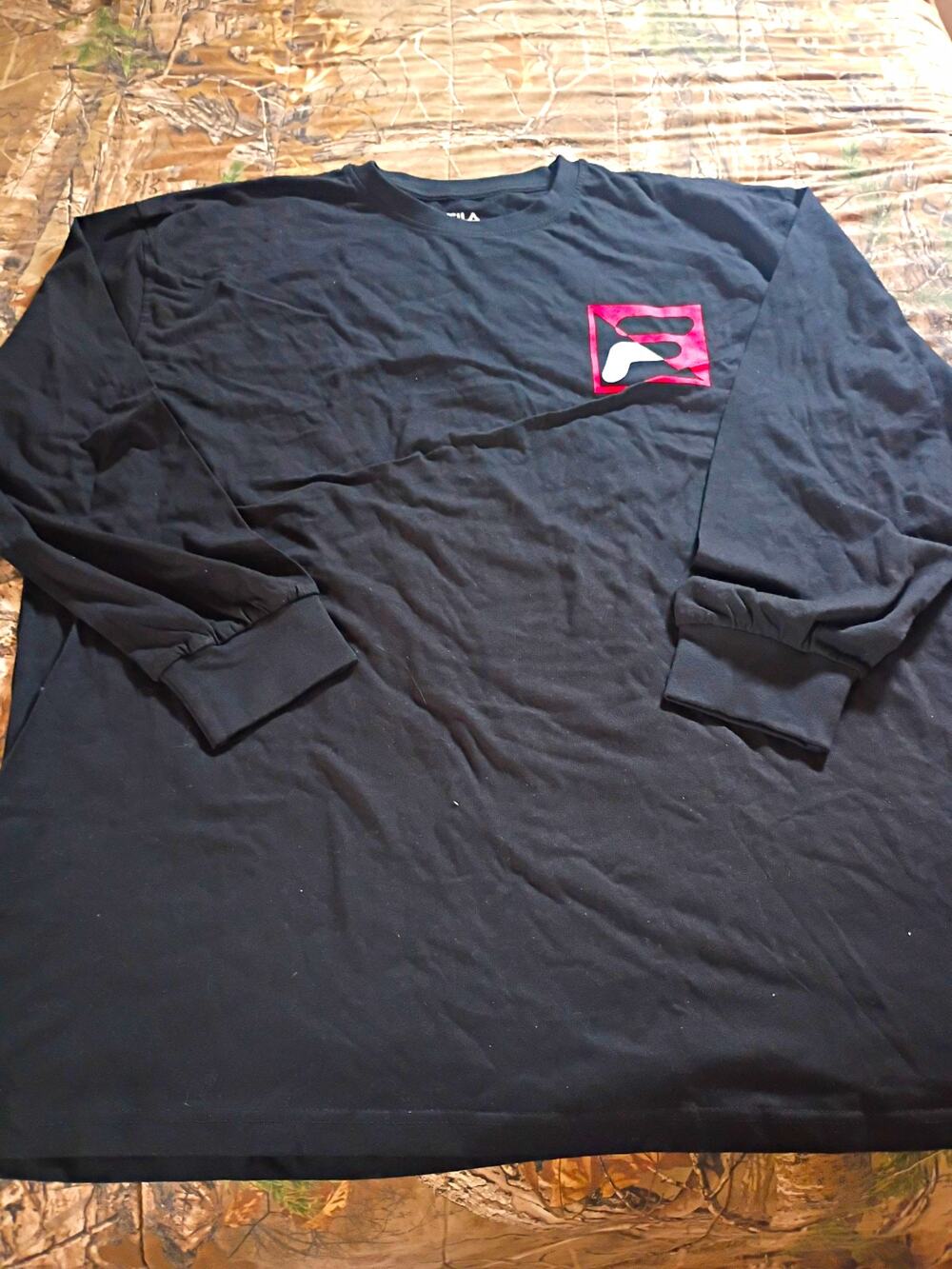 Fila Mens Pullover Longsleeve Shirt 3XL Black Crew Neck NWT